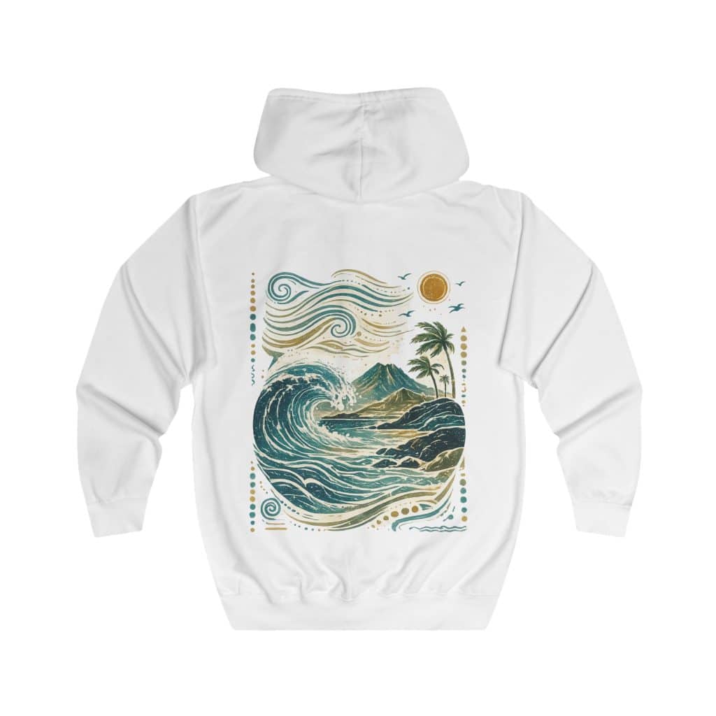 Ocean Wave Zip Hoodie — Tropical Surf Sunset Full-Zip Hoodie